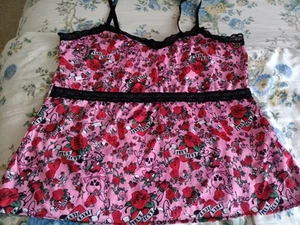 Camiseta sin mangas Nick & Sarah Cami talla 3X calavera True Love rosas ribete de encaje - Imagen 1 de 5