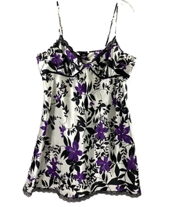 Womens Babydoll Slip Dress Sz XL Black Lace Purple Floral Whimsigoth Fairy Satin - Picture 1 of 12