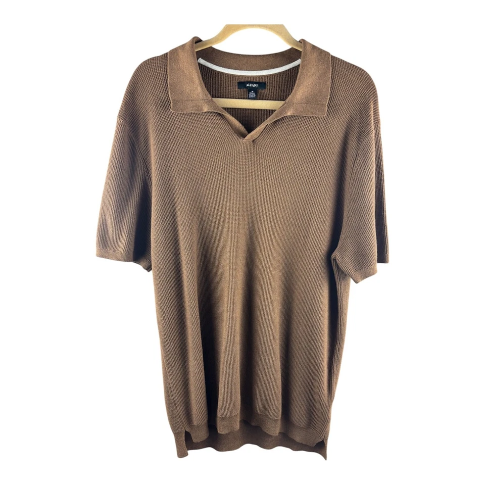 Camisa Suéter Alfani Macy’s Para Hombres M Marrón Carmelo Cuello Informal Cuello en V Foto 1 de 4