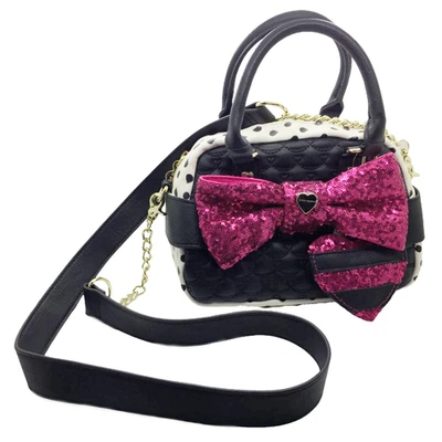 Betsey Johnson Quilted Mini Satchel Handbag BM19425 Sequin Bow & Heart Charm NWT - Image 1 of 4