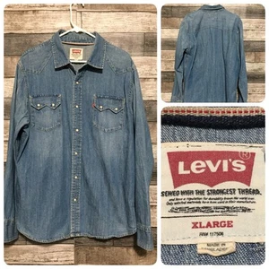 Levi’s Pearl Snap Jeanshemd Herren XL Blau Western Langarm 100% Baumwolle - Bild 1 von 11