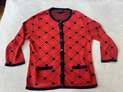 Pendleton Red & Black Silk and Cotton Blend Cardigan Sweater Womens Size: L - Image 1 of 4