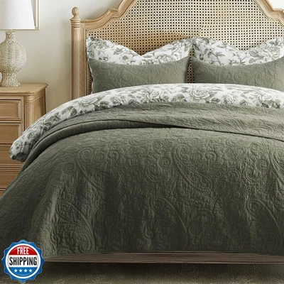 Juego de edredón EVERGRACE 100 % algodón cachemir, juego de 3 piezas tamaño king - Li prelavado Foto 1 de 4