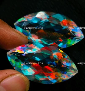 35 TO 40 CT 2 PC Synthetic lab-Created Mystic Opal Marquise Shape Loose Gemstone - Picture 1 of 5