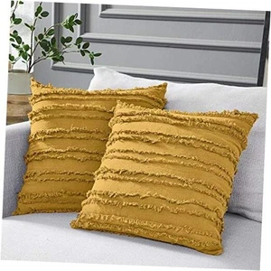 Throw Pillow Cover, Set of 2 16” x 16” Decorative 16" x 16" (Pack of 2) Yellow - Picture 1 of 7