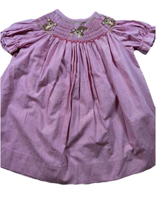 Silly Goose Hand Smocked Red White Gingham Dress Monkeys Size 9M Girls - Picture 1 of 4