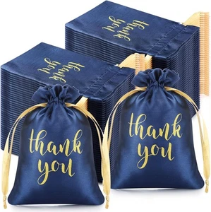 Danke Satin Geschenktüten Beutel Kordelzug Party Gastgeschenk blau 100 Stück - Bild 1 von 7