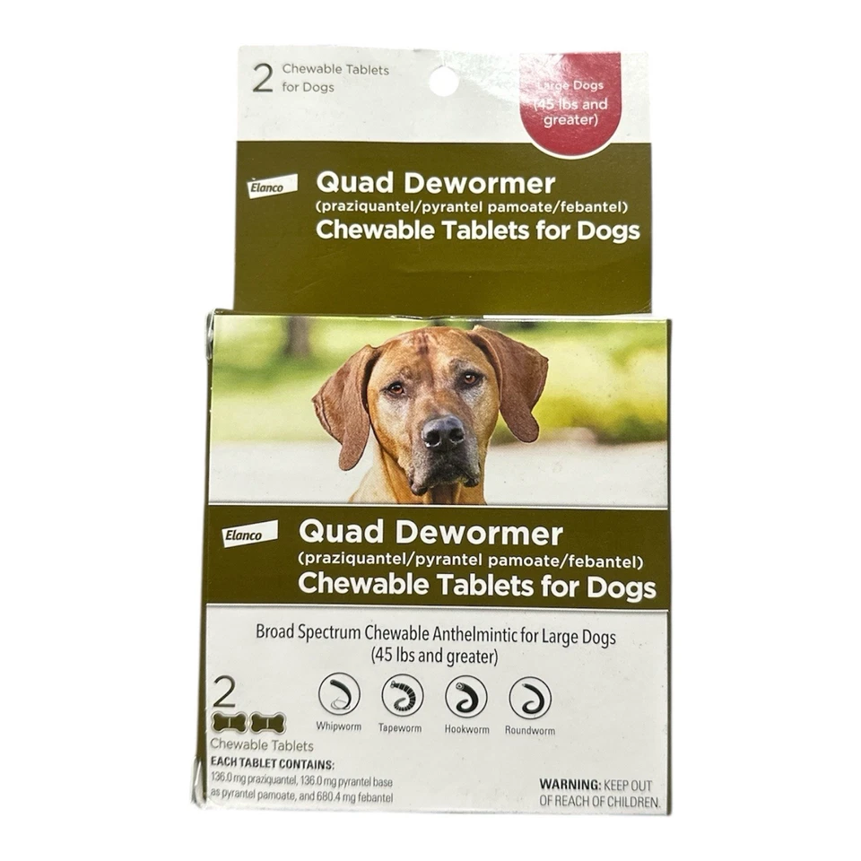 BAYER Elanco Quad Dewormer Chewable Tablet For Large Dogs 2 Chewable Tablets 3429