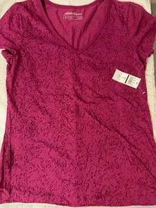 NWT Eddie Bauer Short Sleeve Women's Med top wine mosaic(semi sheer) - Picture 1 of 3