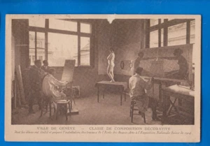 Genéve, School of Artes, painters paint beautiful woman model, vintage postcard - Picture 1 of 2