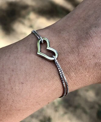 Pulsera de plata de ley 925 HEART LOVE joyería, cadena deslizante 3,94 gm env... - Imagen 1 de 4