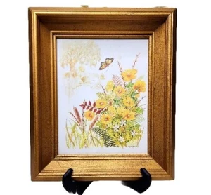 Vintage Gloria Eriksen Print Gold Holzrahmen Schmetterling Floral - Bild 1 von 8