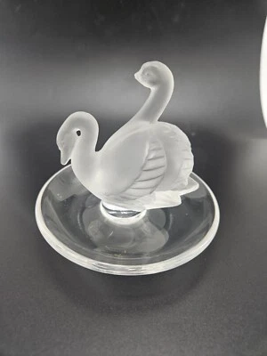 Lalique Crystal Double Swan Jewelry Ring Trinket Holder Dish Tray France Signed - Image 1 of 4
