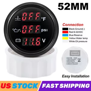 52MM 3 IN 1 Gauge Oil Pressure PSI Water Temperature ℉ Voltmeter For Car Boat US - Picture 1 of 14
