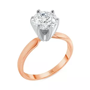 2 Karat runder Schnitt Solitär Verlobungsring massiv 14K Rose Pink Gold - Bild 1 von 3