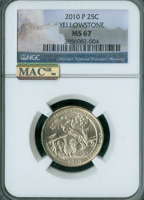 2010 P YELLOWSTONE PARKS QUARTER NGC MS67 BUSINESS STRIKE MAC SPOTLESS RARE . - Image 1 of 2