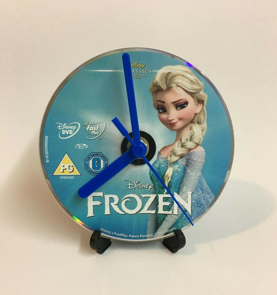 FROZEN ELSA DVD CD CLOCK Upcycled Gift Idea freestanding wall mounted CHRISTMAS  - Image 1 of 1