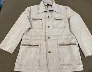 This vintage Tan and brown 1970s jacket has front pockets with zippers - Picture 1 of 7