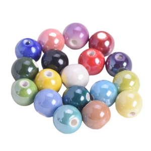 Round Glossy Shiny 8mm 10mm 12mm Ceramic Porcelain Loose Beads DIY Bracelet - Picture 1 of 26