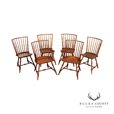 W.J. Shourds Bench Made Set of Six Faux Bamboo Windsor Dining Chairs Cover