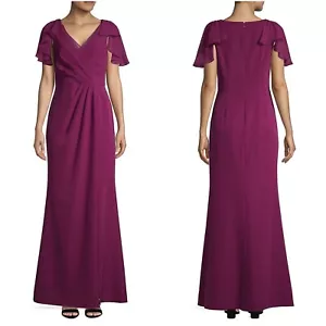 NWT! Adrianna Papell Short Flutter-Sleeve Chiffon Gown in Wildberry - Picture 1 of 11