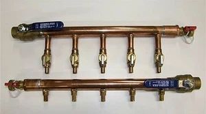 1" Complete Copper Manifold 1/2" Crimp Fit (With & Without Valve) 2 Loop-12 Loop - Picture 1 of 25