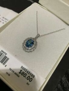 NEW Kay Jewelers Blue Topaz Sterling Silver Diamond Necklace w/Warranty! $80