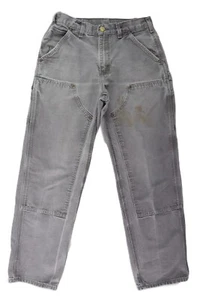 CARHARTT US Men’s 30 x 32 Gray Duck Double Knee Work Pants B136 DISTRESSED - Picture 1 of 13