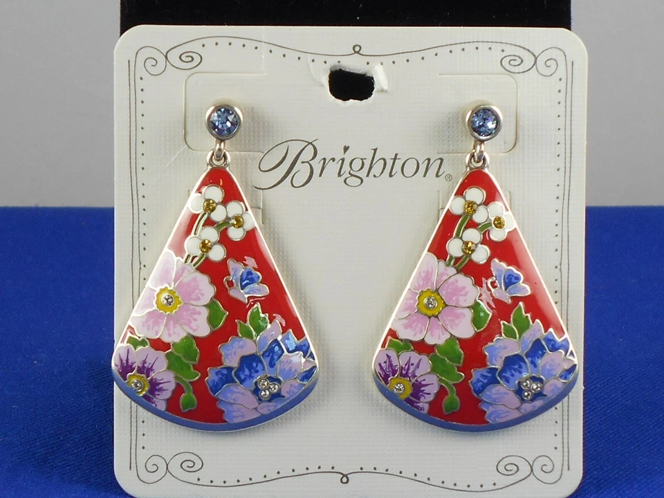 Pendientes colgantes florales pintados a mano Brighton plateados BLOSSOM HILL ROUGE $108 Foto 1 de 1