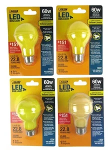 4 Yellow LED Bug Light Bulbs 5 watt (60w Replace) A19 Indoor/Outdoor NEW - Picture 1 of 2
