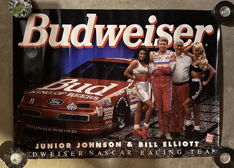 Vintage 1990s Bill Elliott / Budweiser Racing Poster 28 X 20 Cover