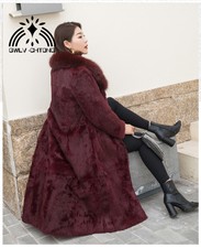 Real rabbit fur coat with big fox fur collar women X-long fashion coat jacket