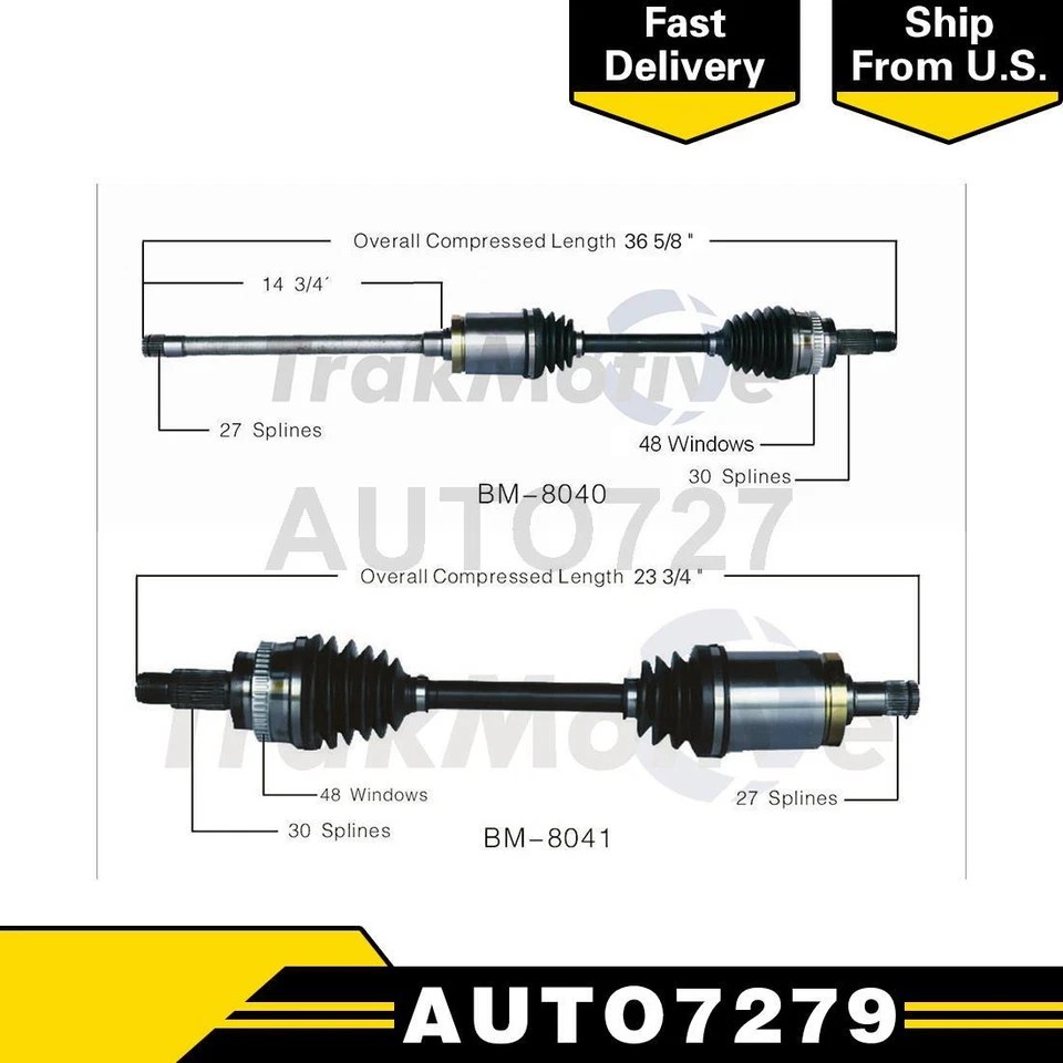 TrakMotive 2X eje CV delantero izquierdo derecho eje de transmisión junta CV para BMW 528xi 2008 Foto 1 de 3