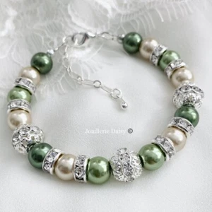 Handmade Olive Taupe Pearl Bracelet Necklace Wedding Jewelry Bridal Bridesmaids - Picture 1 of 8