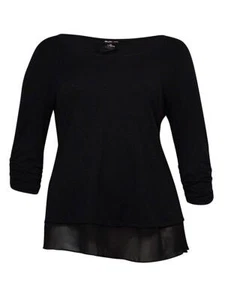 Style & Co Women's Chiffon Hem 3/4 Sleeve Blouse (S, Deep Black) - Picture 1 of 2