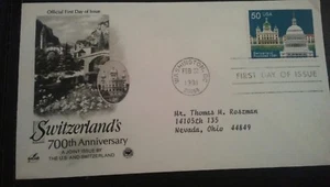 FIRST DAY STAMP COVER. . SWITZERLAND. . 700TH ANNIVERSARY. . FIRST DAY OF ISSUE. - Picture 1 of 4