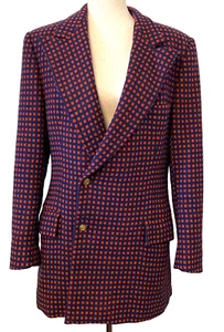 Vtg PIERRE CARDIN Wool Blazer Jacket Coat Tweed Red Blue Check Silk Gold Buttons - Picture 1 of 14