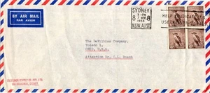 Australia 6c KOOKABURRA Block of 4 used on cover to USA 1958 - Picture 1 of 1