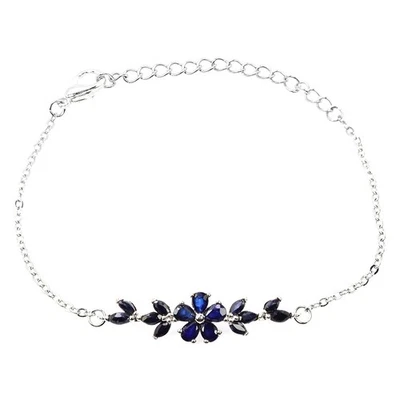 PULSERA FLOR PLATA ESTERLINA 925 ZAFIRO AZUL ORIGINAL AAA 6-8 PULGADAS. Foto 1 de 4