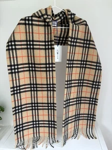 Authentic Burberry 100% Cashmere Beige Classic Check Hooded Scarf Latest Edition - Picture 1 of 10