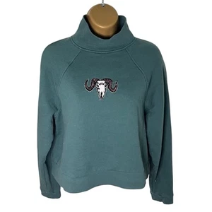 A New Day Cropped-Sweatshirt mit Stehkragen Ram Skull Patch dunkel türkis S - Bild 1 von 7