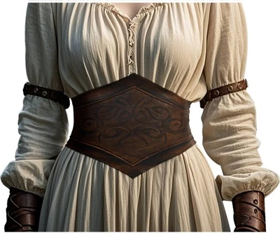 Women Viking Leather Corset Belt Renaissance Brown Medieval Wide Lace-up Cors... - Image 1 of 4