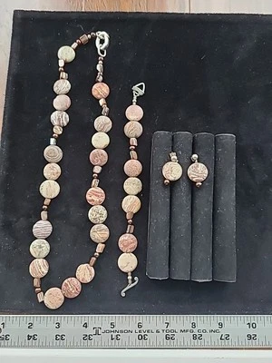 Juego de 3 Collar Pulsera Pendientes Colgantes Piedra Natural Redondos  Foto 1 de 4