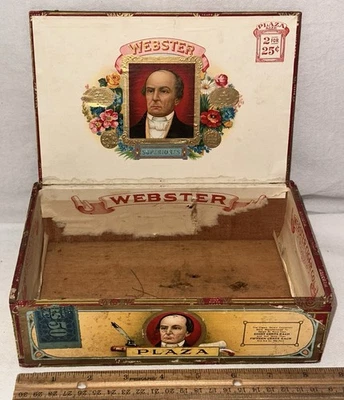 ANTIGUA CAJA DE CIGARROS DE MADERA WEBSTER FUMAR TABACO FÁBRICA MICHIGAN TIENDA DE CAMPO MI Foto 1 de 4