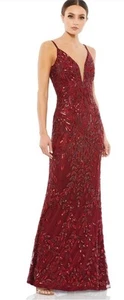 Mac Duggal PROM V Neck Embellished Long  Evening Gown Burgundy 5107 Size 10 NWT - Picture 1 of 15