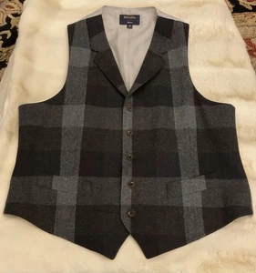 Brooks Brothers Men’s Large (42R) Black/Grey Plaid Windowpane Waistcoat Vest - Picture 1 of 5