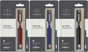 Parker Vector Standard CT Fountain Ink Pen Chrome (Blue / Black / Red Body) New - Picture 1 of 14