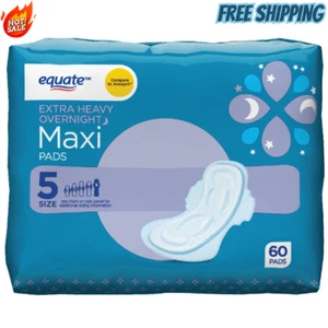 Equate Maxi Pads with Wings, Unscented, Extra Heavy Overnight, Size 5 (60 Count) - Picture 1 of 14