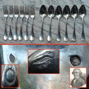 Antique 12 solid silver minerve cutlery, 3rd strange hallmark, nobility? 858g - Picture 1 of 13