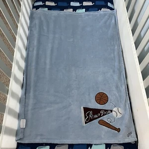 CoCaLo Blue Soft Baby Blanket Bat & Balls Home Team Pennant Sports Basketball - Picture 1 of 7